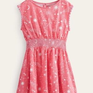 EUC Mini Boden Celestial Jersey Dress Peach Punch Pink Girls Size 9-10Y